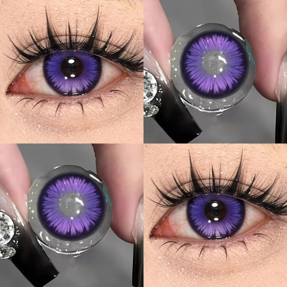 Lalens Butterfly Blue Myopia Colored Contact Lenses with Prescription 14.5mm Purple Beauty Lens for Coser Anime Cosplay Contacts