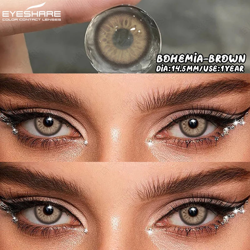 EYESHARE 1Pair Natural Gray Lenses Soft Colored Contact Lenses Fashion Blue Lens Brown Beautiful Pupils Yearly Color Eye Contact