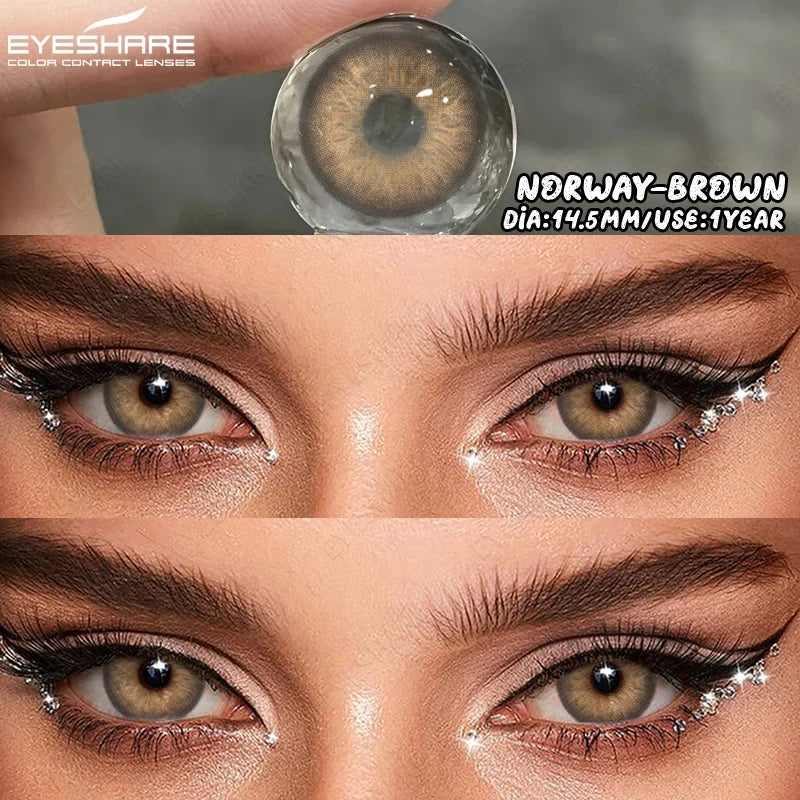 EYESHARE 1Pair Natural Gray Lenses Soft Colored Contact Lenses Fashion Blue Lens Brown Beautiful Pupils Yearly Color Eye Contact