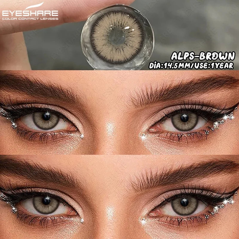 EYESHARE 1Pair Natural Gray Lenses Soft Colored Contact Lenses Fashion Blue Lens Brown Beautiful Pupils Yearly Color Eye Contact