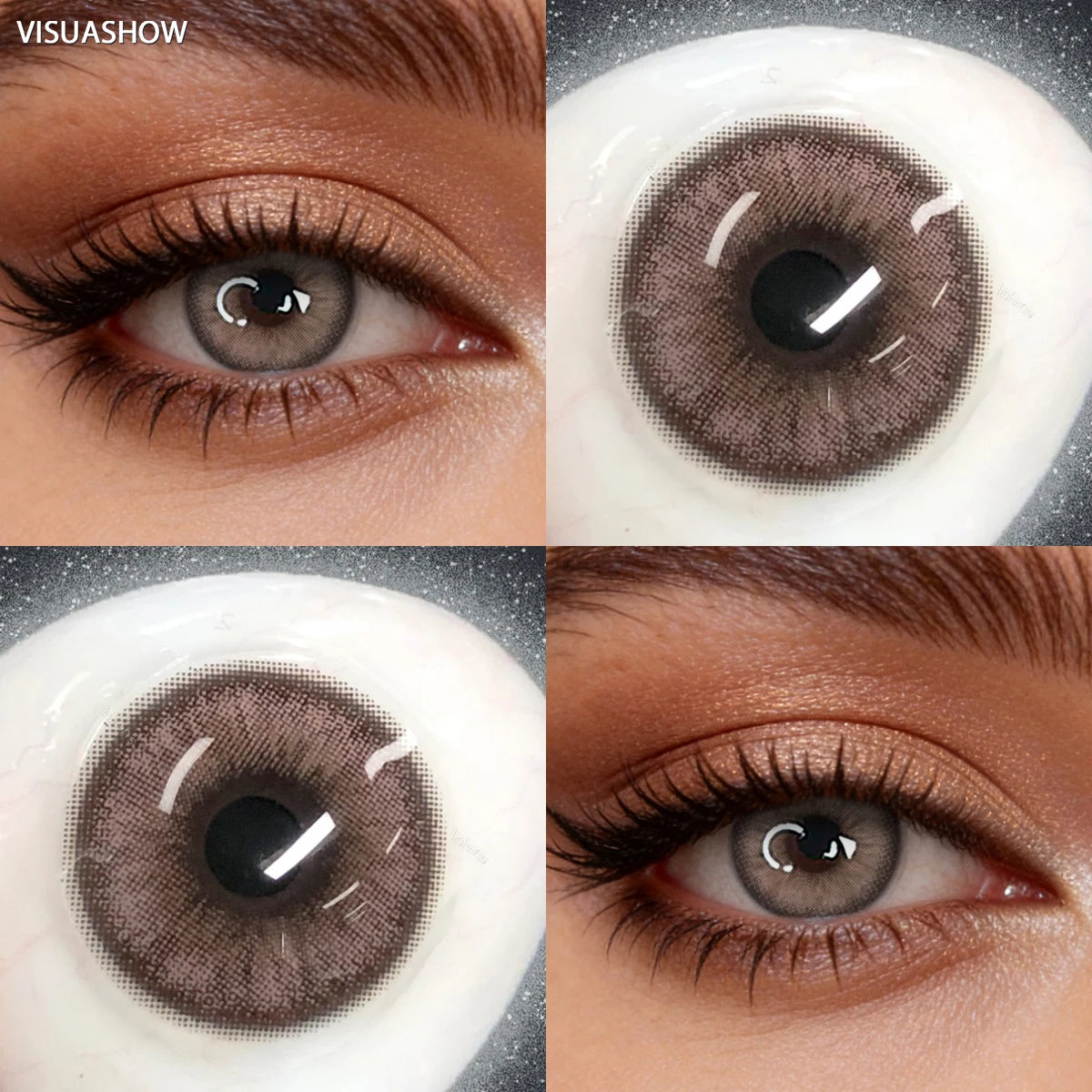 VISUASHOW Unspoken Brown Yearly Disposable Colored Contacts Lenses for Eyes Daily Dating Makeup 14.2mm Soft Cosmetic Beauty Lens
