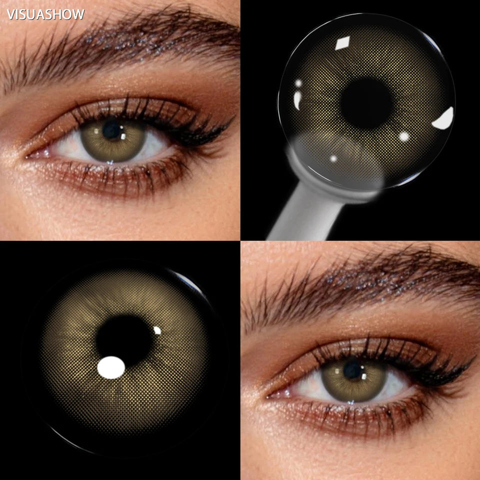 VISUASHOW Unspoken Brown Yearly Disposable Colored Contacts Lenses for Eyes Daily Dating Makeup 14.2mm Soft Cosmetic Beauty Lens