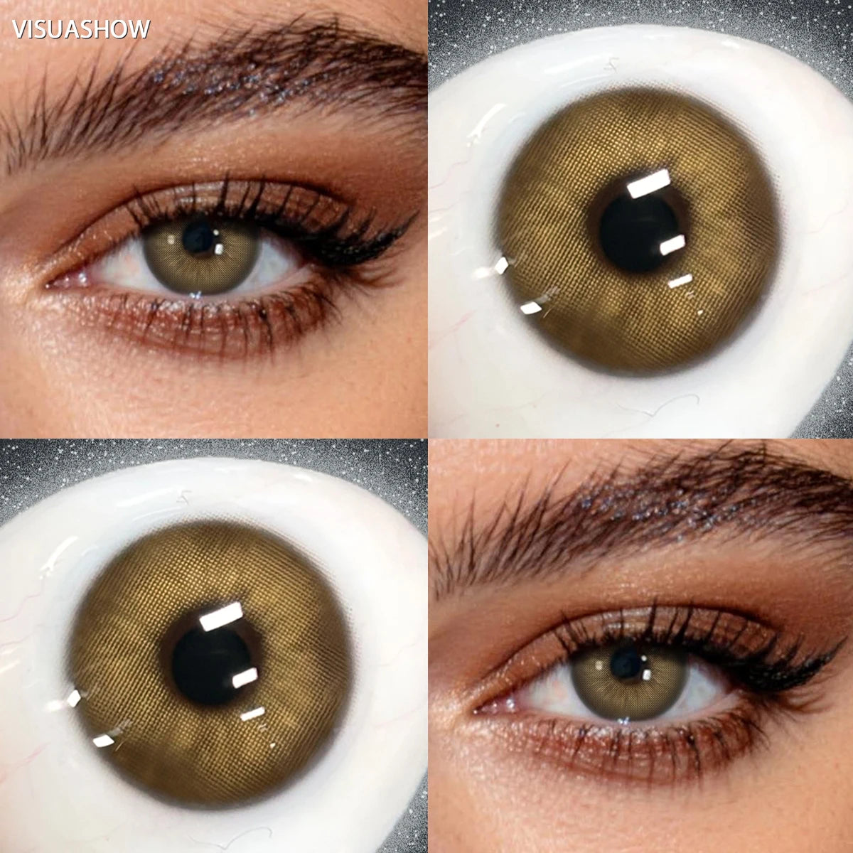 VISUASHOW Unspoken Brown Yearly Disposable Colored Contacts Lenses for Eyes Daily Dating Makeup 14.2mm Soft Cosmetic Beauty Lens