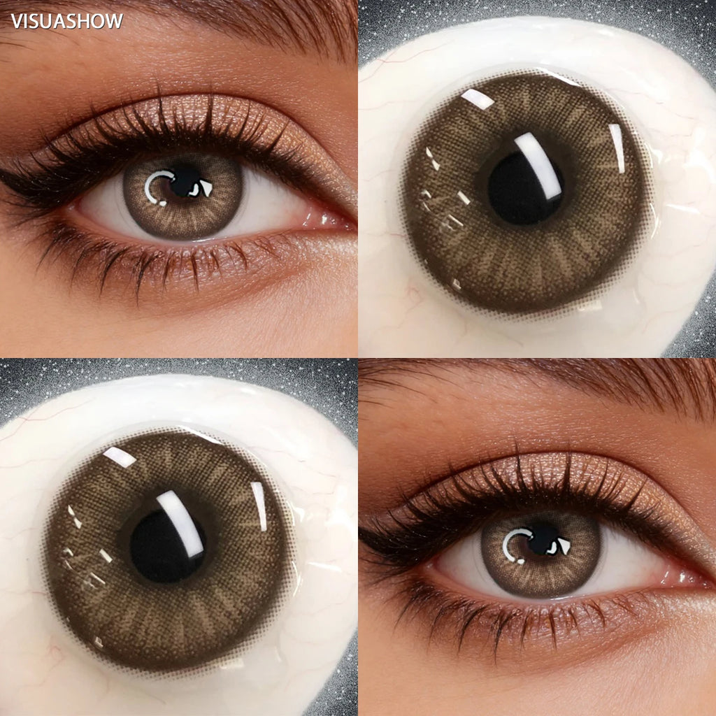 VISUASHOW Unspoken Brown Yearly Disposable Colored Contacts Lenses for Eyes Daily Dating Makeup 14.2mm Soft Cosmetic Beauty Lens