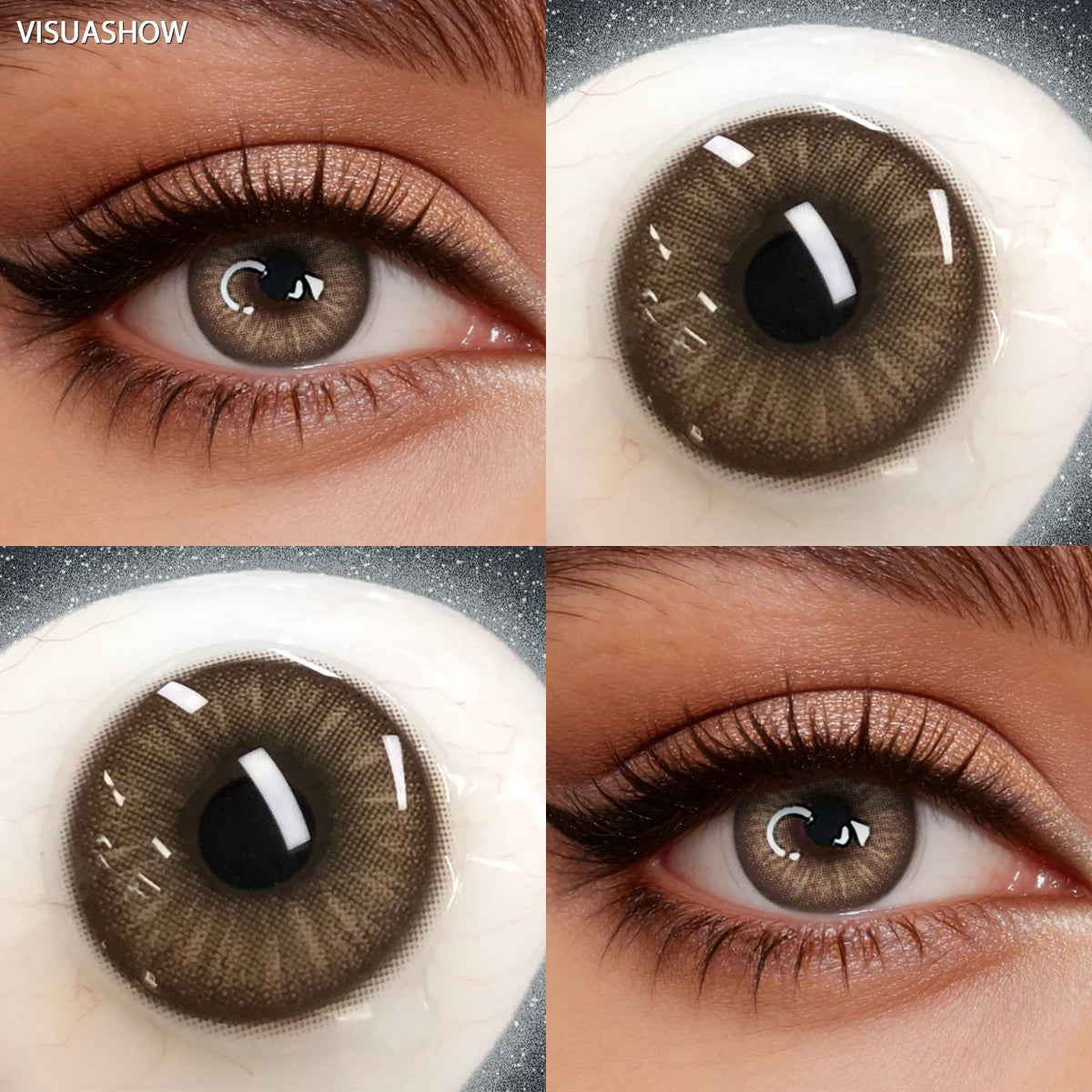 VISUASHOW Unspoken Brown Yearly Disposable Colored Contacts Lenses for Eyes Daily Dating Makeup 14.2mm Soft Cosmetic Beauty Lens