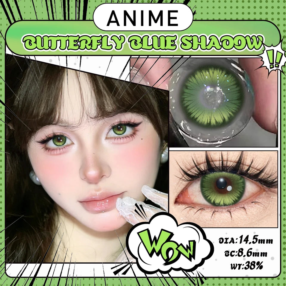 Lalens Butterfly Blue Myopia Colored Contact Lenses with Prescription 14.5mm Purple Beauty Lens for Coser Anime Cosplay Contacts