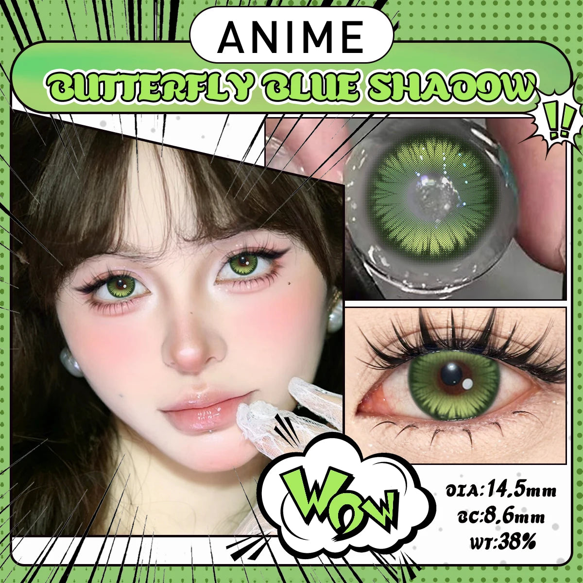 Lalens Butterfly Blue Myopia Colored Contact Lenses with Prescription 14.5mm Purple Beauty Lens for Coser Anime Cosplay Contacts