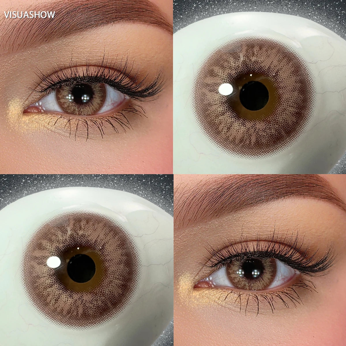 VISUASHOW Unspoken Brown Yearly Disposable Colored Contacts Lenses for Eyes Daily Dating Makeup 14.2mm Soft Cosmetic Beauty Lens