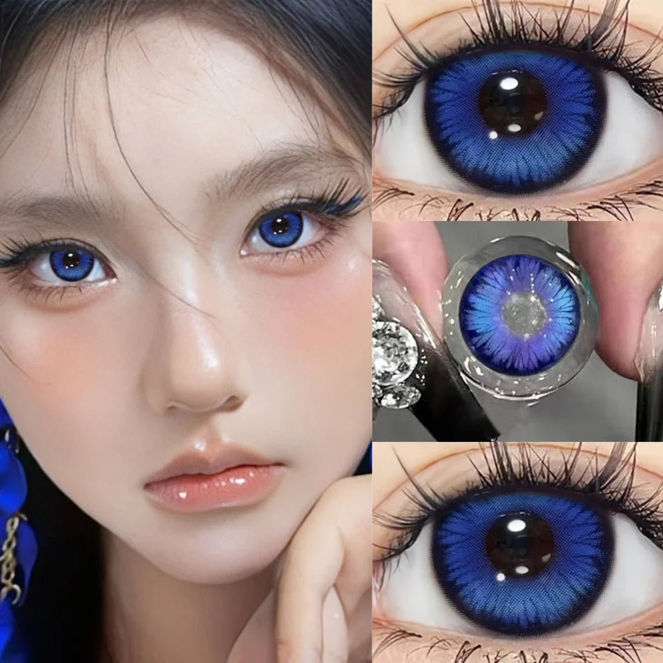 Lalens Butterfly Blue Myopia Colored Contact Lenses with Prescription 14.5mm Purple Beauty Lens for Coser Anime Cosplay Contacts