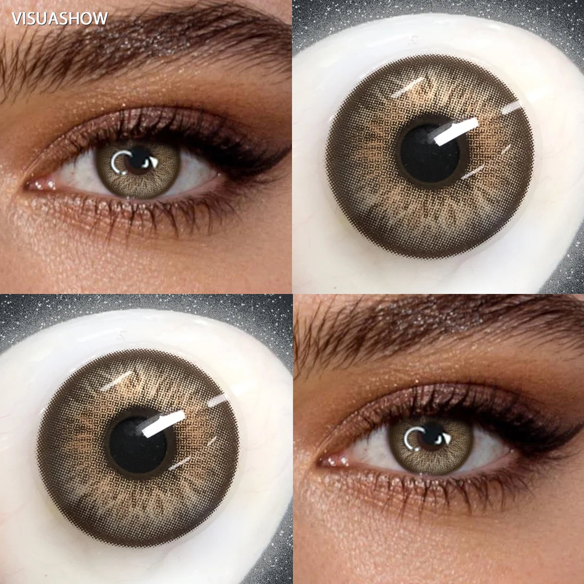 VISUASHOW Unspoken Brown Yearly Disposable Colored Contacts Lenses for Eyes Daily Dating Makeup 14.2mm Soft Cosmetic Beauty Lens