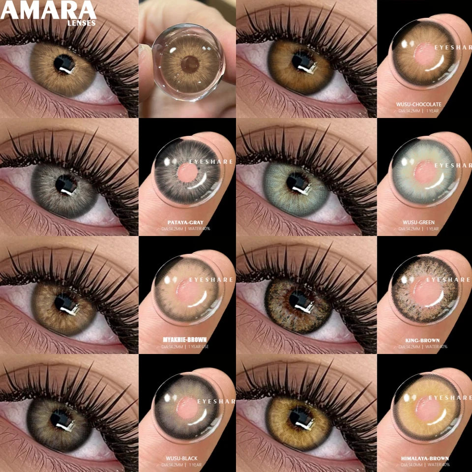 AMARA 2pcs Natural Color Contact Lenses for Eyes Gray Pupils Lens Blue Lenses Beautiful Pupil Yearly Makeup Green Eye Lenses